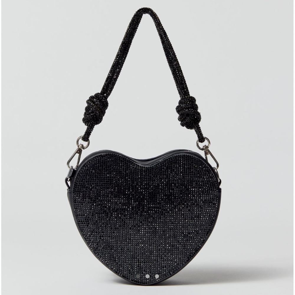 Kimchi Blue Diamonte Heart Baguette Bag in Black